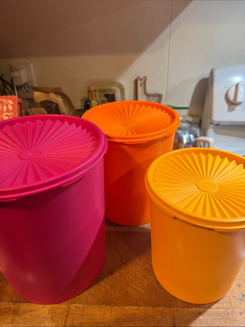 Tupperware Bright Pink, Orange & Yellow Storage Canister Set
